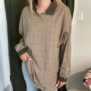 super cute dark green and brown collared long sleeve ! size XL